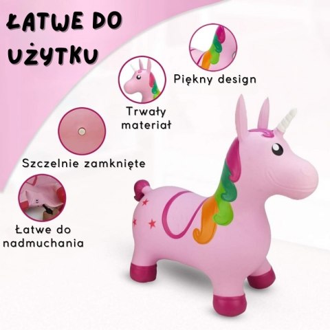 Woopie WOOPIE Skoczek Gumowy do Skakania Jednorożec Różowy + Pompka