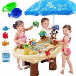 Woopie WOOPIE Stolik Wodny 2w1 Piaskownica Statek Piracki z Parasolem XL z Maszyna do Robienia Baniek Mydlanych