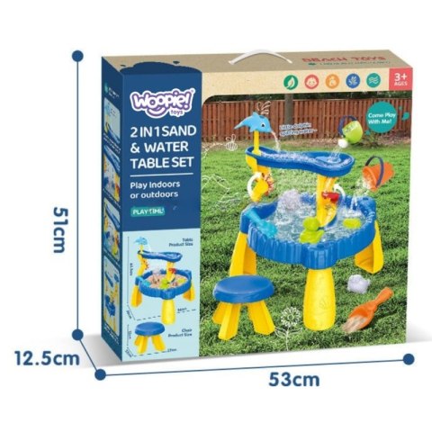 Woopie WOOPIE Stolik Wodny XL z Krzesełkiem 2w1 Piaskownica Delfinek 12el.