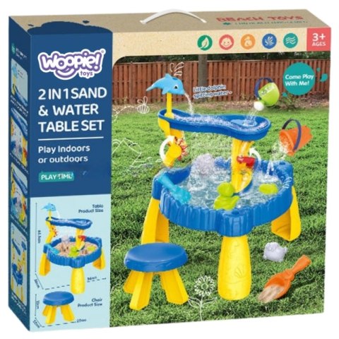 Woopie WOOPIE Stolik Wodny XL z Krzesełkiem 2w1 Piaskownica Delfinek 12el.