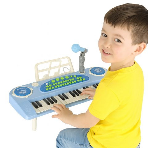 Keyboard dla dzieci pianinko interaktywne organki 37 klawiszy mikrofon statyw niebieskie Kik Sp. z o. o. Sp. k.