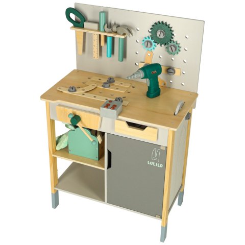 Warsztat drewniany LULILO Fikso zestaw małego majsterkowicza z narzędziami piła wkrętarka dźwięki 86cm Kik Sp. z o. o. Sp. k.