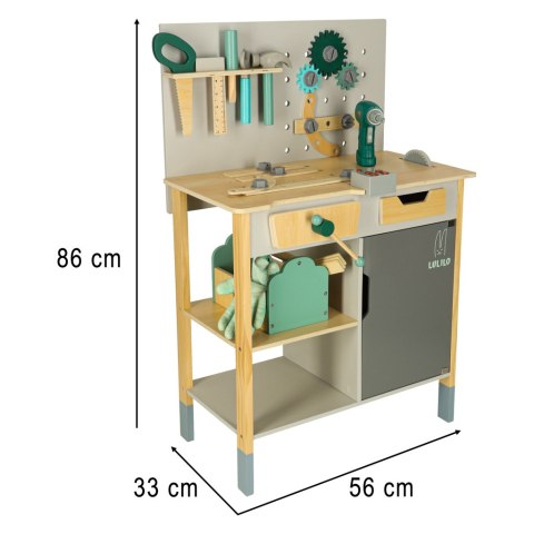 Warsztat drewniany LULILO Fikso zestaw małego majsterkowicza z narzędziami piła wkrętarka dźwięki 86cm Kik Sp. z o. o. Sp. k.