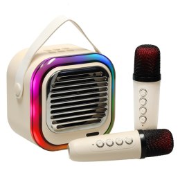 Zestaw do karaoke głośnik Bluetooth 2 mikrofony USB LED 10W kremowy Kik Sp. z o. o. Sp. k.