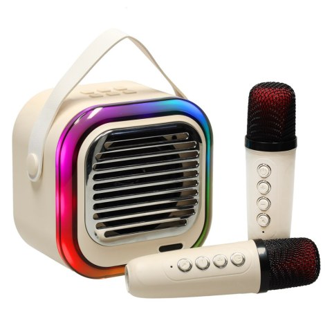 Zestaw do karaoke głośnik Bluetooth 2 mikrofony USB LED 10W kremowy Kik Sp. z o. o. Sp. k.