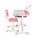 Biurko dziecięce szkolne regulowane krzesło lampka LED USB różowe Kik Sp. z o. o. Sp. k.