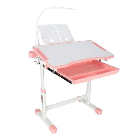Biurko dziecięce szkolne regulowane krzesło lampka LED USB różowe Kik Sp. z o. o. Sp. k.