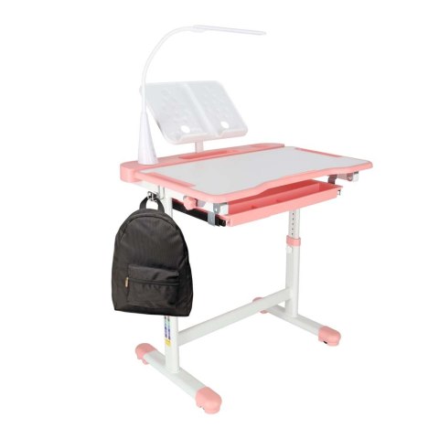 Biurko dziecięce szkolne regulowane krzesło lampka LED USB różowe Kik Sp. z o. o. Sp. k.