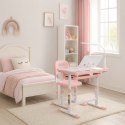 Biurko dziecięce szkolne regulowane krzesło lampka LED USB różowe Kik Sp. z o. o. Sp. k.