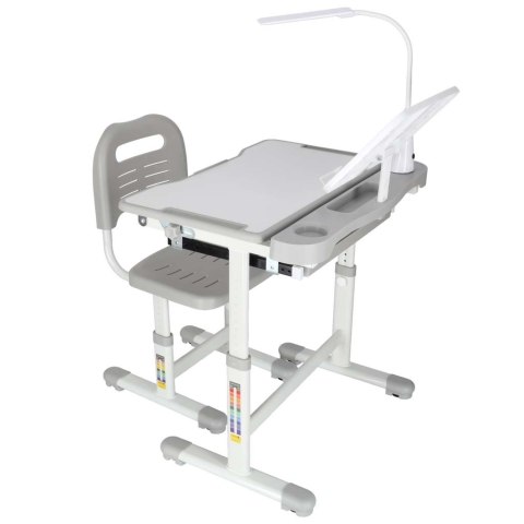 Biurko dziecięce szkolne regulowane krzesło lampka LED USB szare Kik Sp. z o. o. Sp. k.