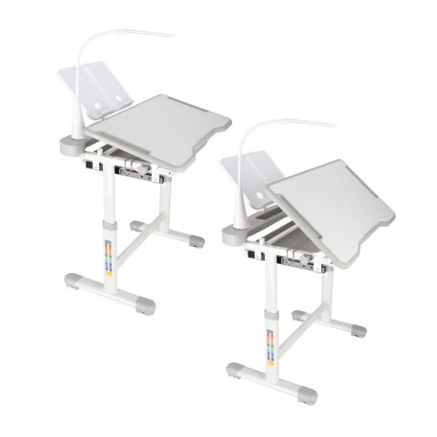 Biurko dziecięce szkolne regulowane krzesło lampka LED USB szare Kik Sp. z o. o. Sp. k.