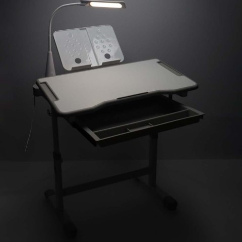 Biurko dziecięce szkolne regulowane krzesło lampka LED USB szare Kik Sp. z o. o. Sp. k.