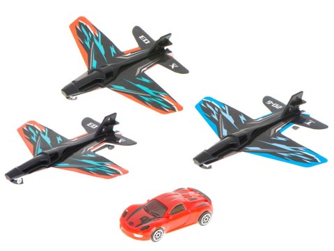 Pistolet wyrzutnia samochodów i samolotów rzutka szybowiec zestaw 3 samoloty auto Kik Sp. z o. o. Sp. k.