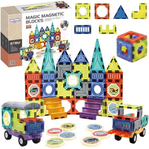 Woopie WOOPIE Klocki Magnetyczne 3D Zestaw Zamek Pojazdy 71el.