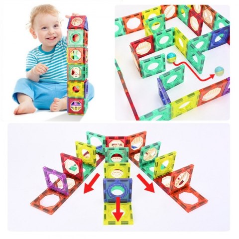 Woopie WOOPIE Klocki Magnetyczne Konstrukcyjne 3D Zestaw Edukacyjny Tor Kulkowy 126el.el.