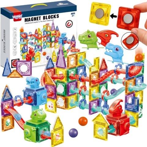 Woopie WOOPIE Klocki Magnetyczne Konstrukcyjne 3D Zestaw Edukacyjny Tor Kulkowy 170el.