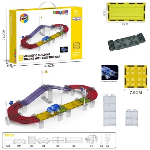 Woopie WOOPIE Magnetyczny Tor Samochodowy Wyścigowy + Autko 76 el.