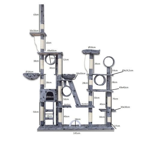 E-hurtownia DRAPAK DLA KOTA XXL DUŻY 255cm WIEŻA HAMAK TUBA DOMEK JASNY SZARY W ŁAPKI