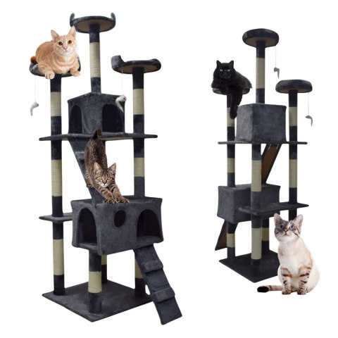 E-hurtownia Drapak dla kota 170 cm ciemnoszary domek platformy legowisko zabawki sizal