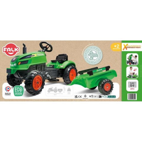 FALK FALK Traktorek X Tractor Zielony z Przyczepką Klakson od 2 Lat