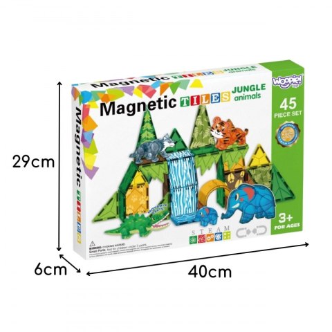Woopie WOOPIE Klocki Magnetyczne Konstrukcyjne 3D Zestaw Edukacyjny Zwierzęta Dżungli 45el.