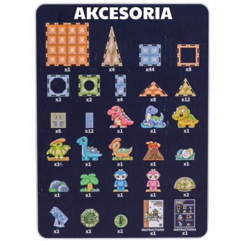 Woopie WOOPIE Klocki Magnetyczne Konstrukcyjne Świecące 3D Park Dinozaurów 124el.