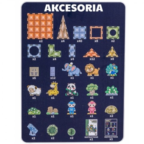 Woopie WOOPIE Klocki Magnetyczne Konstrukcyjne Świecące 3D Świat Zwierząt 124el.