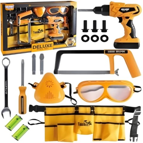 Woopie WOOPIE Zestaw Narzędzi Małego Majsterkowicza Gogle Wkrętarka Pas Na Narzędzia 16el.