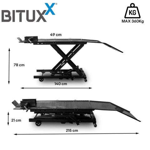 Bituxx Hydrauliczny Podnośnik Nożycowy do Motocykli 360 kg 210-780 mm z Rampą