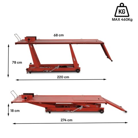 Bituxx Podnośnik motocyklowy platforma podnośnik hydrauliczny 460 kg czerwony