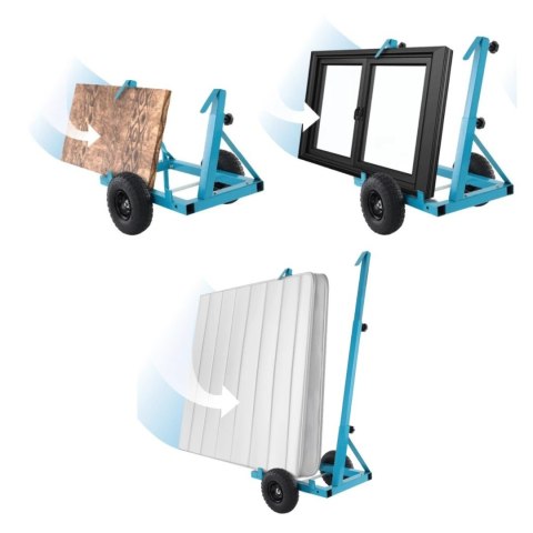 Bituxx Wózek do płyt regulowany stalowy niebieski 200kg pneumatyczne koła