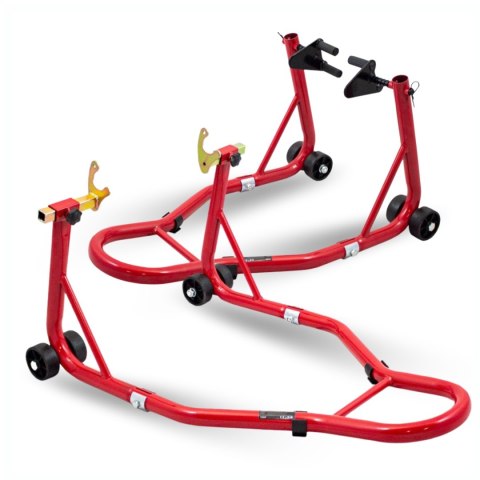 E-hurtownia Stojaki motocyklowe na przód i tył czerwone stalowe 250 kg regulowane