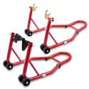 E-hurtownia Stojaki motocyklowe na przód i tył czerwone stalowe 250 kg regulowane