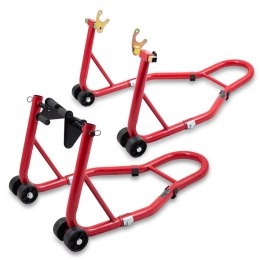 E-hurtownia Stojaki motocyklowe na przód i tył czerwone stalowe 250 kg regulowane