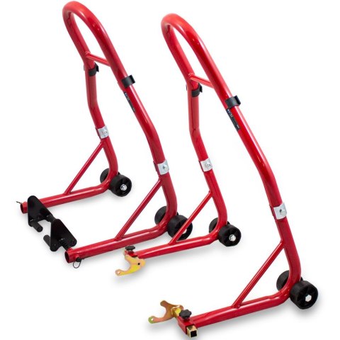 E-hurtownia Stojaki motocyklowe na przód i tył czerwone stalowe 250 kg regulowane