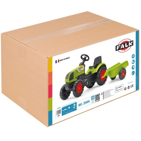 FALK FALK Traktor Claas Zielony na Pedały z Przyczepą + Klakson od 2 Lat.