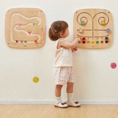 Viga Toys VIGA Drewniana Tablica Manipulacyjna Sensoryczna Labirynt Dotknij i Dopasuj