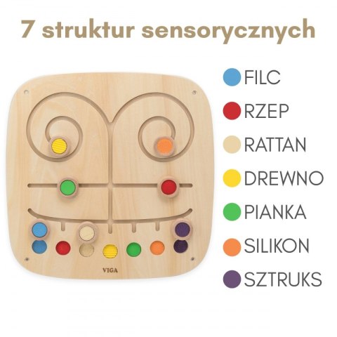 Viga Toys VIGA Drewniana Tablica Manipulacyjna Sensoryczna Labirynt Dotknij i Dopasuj