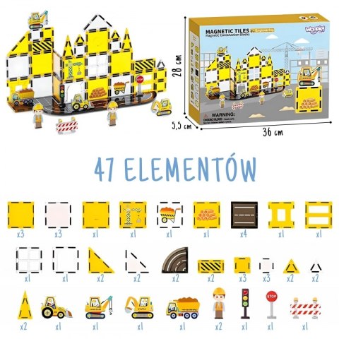 Woopie WOOPIE Magneyczne Klocki Konstrukcyjne Plac Budowy STEAM 47 el.