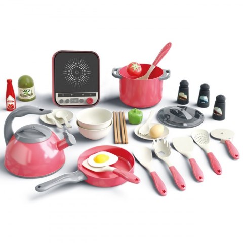 Woopie WOOPIE Zestaw Małego Kucharza Indukcja Garnki Patelnia Czajnik Różowy 30el.
