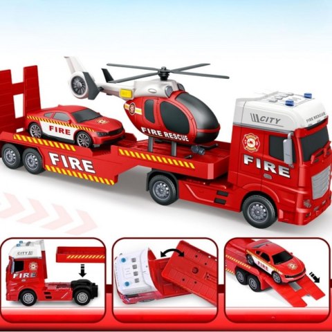 Woopie WOOPIE Zestaw Pojazdów Laweta Strażacka Helikopter Samochód Dźwięk Światła