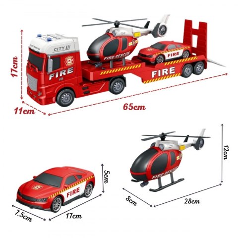 Woopie WOOPIE Zestaw Pojazdów Laweta Strażacka Helikopter Samochód Dźwięk Światła