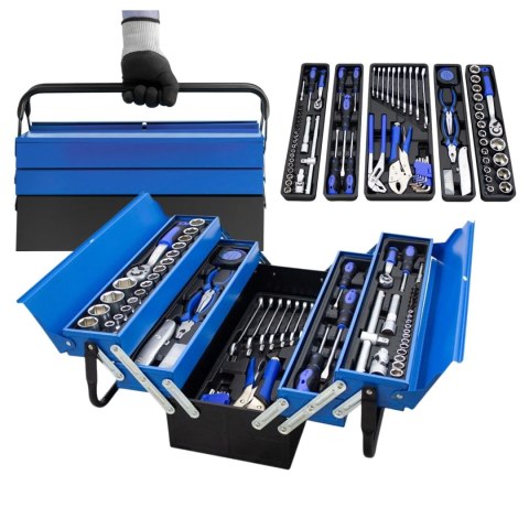 Bituxx Skrzynka narzędziowa 85el niebieska zestaw warsztatowy trwały organizacja