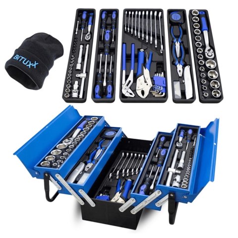 Bituxx Skrzynka narzędziowa 85el niebieska zestaw warsztatowy trwały organizacja