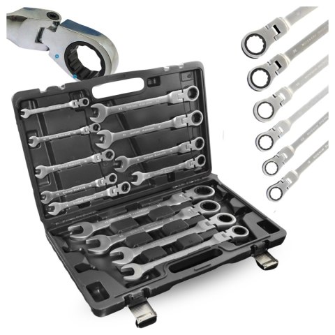 Bituxx Zestaw Kluczy Oczkowych z Grzechotką 13 el Elastycznych 8-32mm Stal Walizka