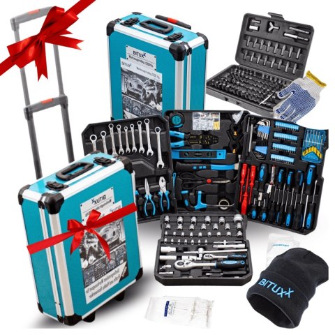 Bituxx Zestaw Narzędzi 1300 el. Walizka na Kółkach Bity Klucze Nasadki Śrubokręty
