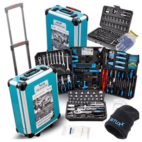Bituxx Zestaw Narzędzi 1300 el. Walizka na Kółkach Bity Klucze Nasadki Śrubokręty