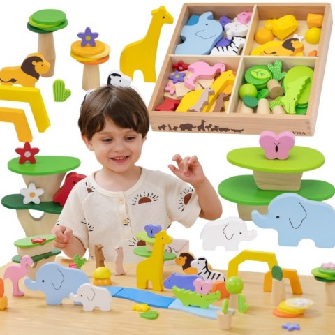 Viga Toys VIGA Drewniane Klocki Kolorowe Opowieści Tropikalne Pudełko 55el.