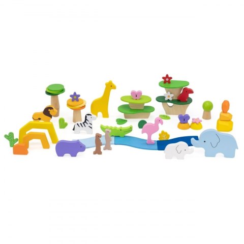 Viga Toys VIGA Drewniane Klocki Kolorowe Opowieści Tropikalne Pudełko 55el.
