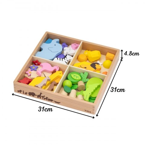 Viga Toys VIGA Drewniane Klocki Kolorowe Opowieści Tropikalne Pudełko 55el.
